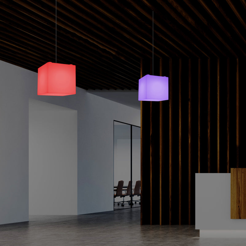 Kubus Hanglamp, Moderne Plafondlamp LED Licht, 20cm, E27, Meerkleurige Sfeerverlichting