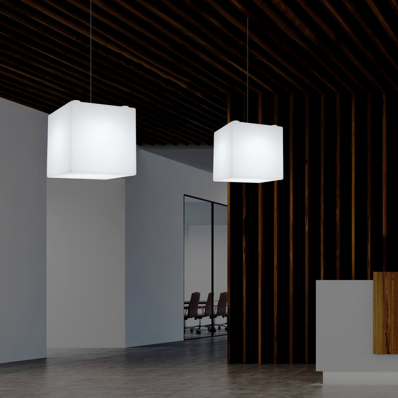 Kubus LED Hanglicht, Geometrische Hanglamp, 30 x 30cm, E27, Wit, Plafondlamp, Sfeerverlichting