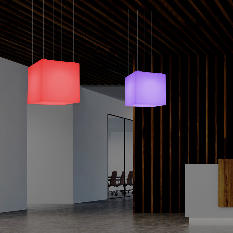 Kubus Hangend LED Licht, Moderne Hanglamp, 40cm, E27, Kleurveranderende Design Lamp