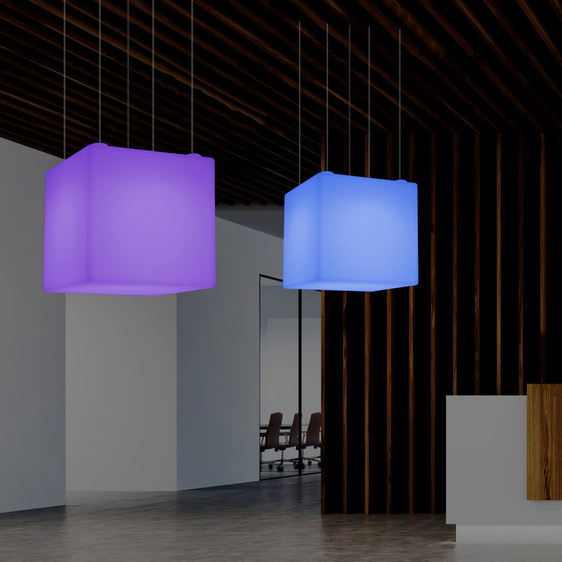 Kubus Hanglamp, Moderne RGB Plafondlamp, 600 mm, LED Sfeerlicht, Grote Lamp met Afstandsbediening
