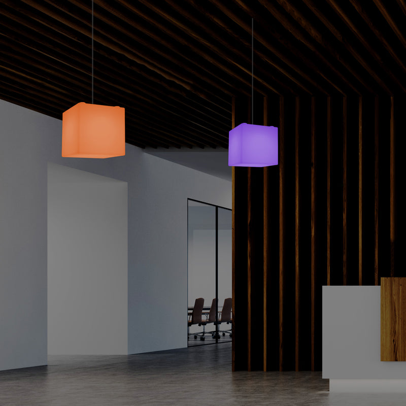 Kubus Hanglamp, Multi-Color Moderne RGB Plafondlamp, 200 mm, LED SMD Sfeerverlichting