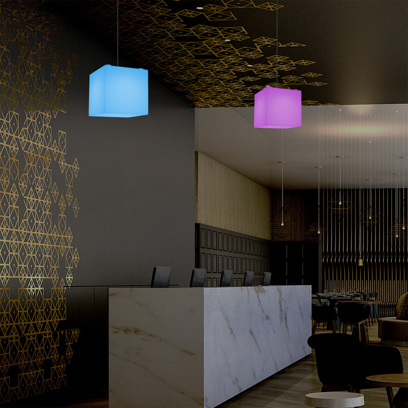 Kubus hanglamp, 15cm RGB Moderne Plafondlamp, Meerkleurige LED Verlichting met Afstandsbediening