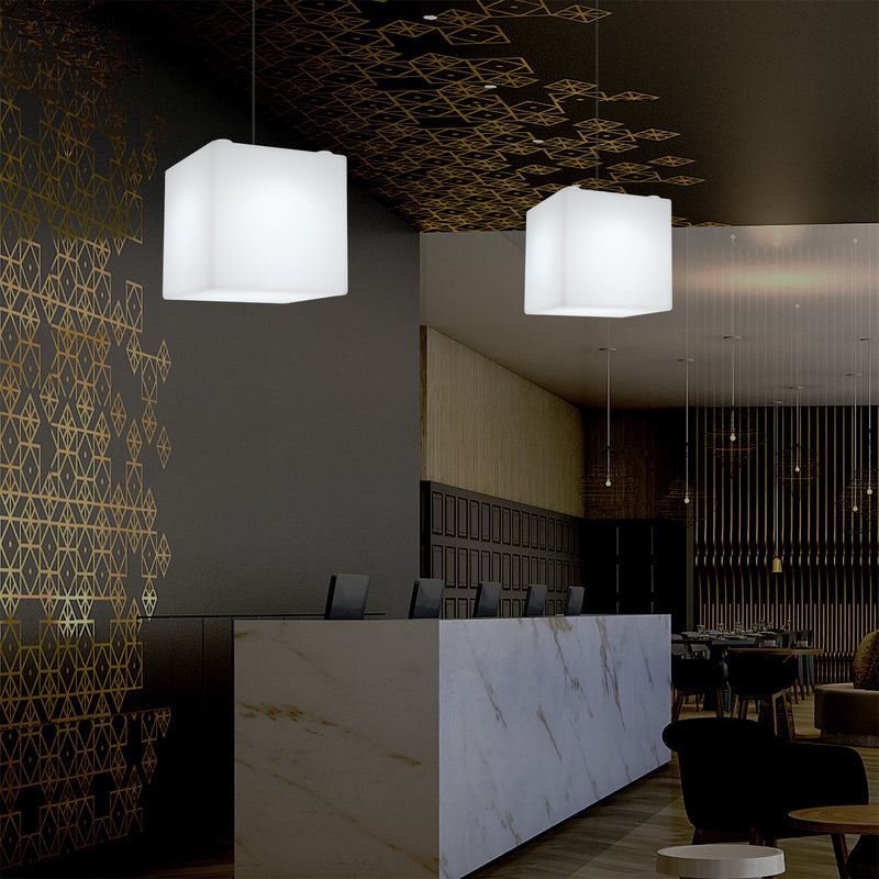 Kubus LED Hanglicht, Geometrische Hanglamp, 30 x 30cm, E27, Wit, Plafondlamp, Sfeerverlichting