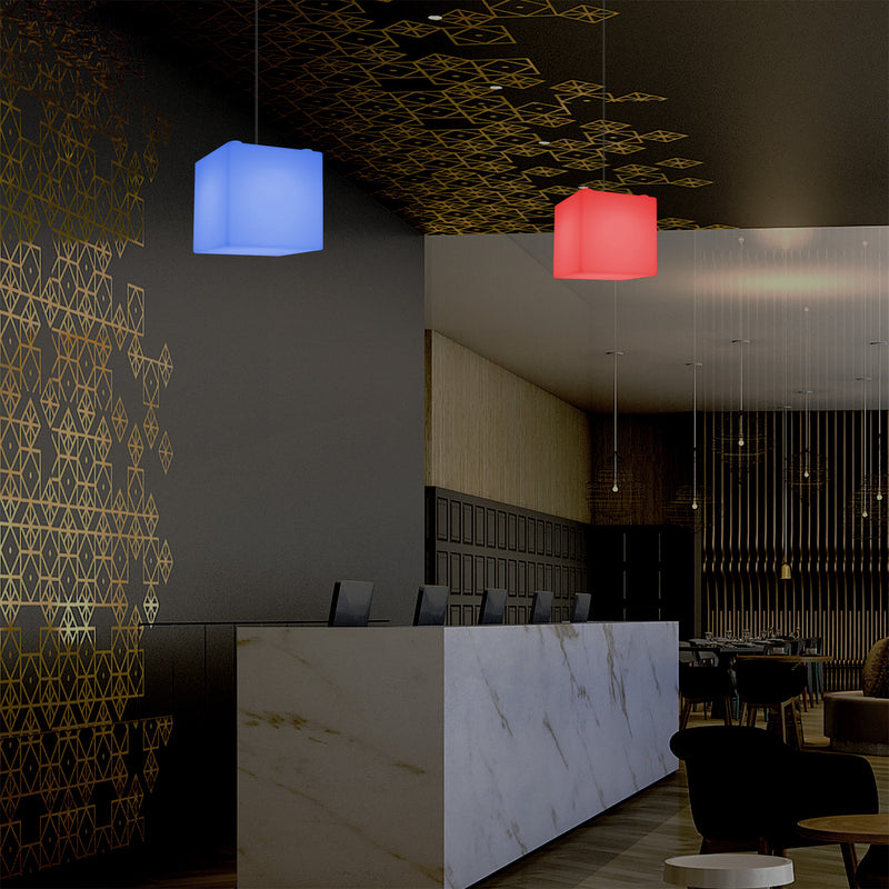 Kubus Hanglamp, Multi-Color Moderne RGB Plafondlamp, 200 mm, LED SMD Sfeerverlichting