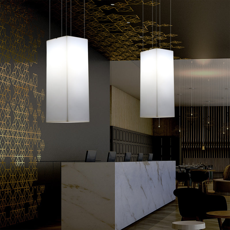 Rechthoekige LED Hanglamp, Moderne Hanglamp, 80cm, E27, Wit, Sfeerverlichting