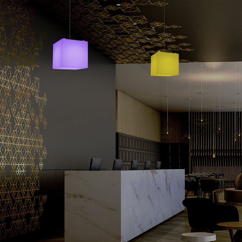 Kubus Hanglamp, Moderne Plafondlamp LED Licht, 20cm, E27, Meerkleurige Sfeerverlichting