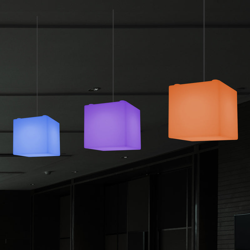 Kubus Hanglamp, Moderne Plafondlamp LED Licht, 20cm, E27, Meerkleurige Sfeerverlichting