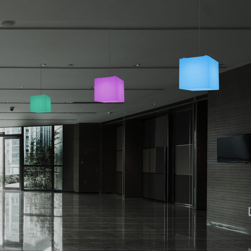 Kubus Hanglamp, Moderne Plafondlamp LED Licht, 20cm, E27, Meerkleurige Sfeerverlichting