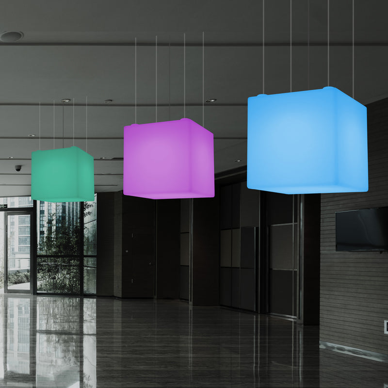 Kubus Hanglamp, Moderne RGB Plafondlamp, 600 mm, LED Sfeerlicht, Grote Lamp met Afstandsbediening