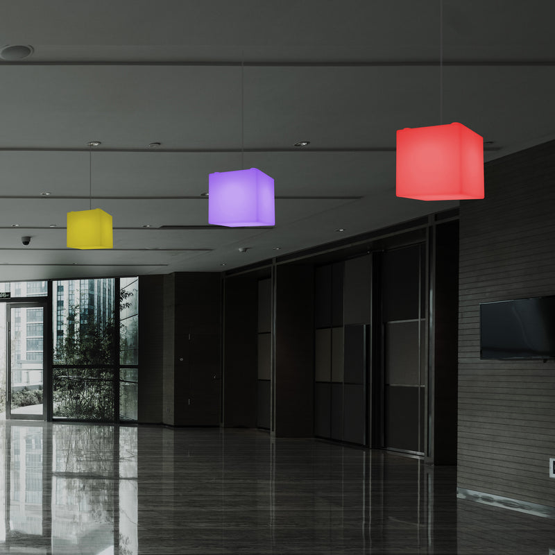 Kubus Hanglamp, Multi-Color Moderne RGB Plafondlamp, 200 mm, LED SMD Sfeerverlichting