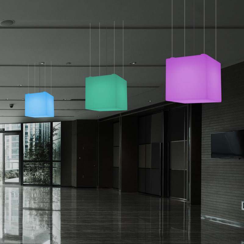 Kubus Hangend LED Licht, Moderne Hanglamp, 40cm, E27, Kleurveranderende Design Lamp