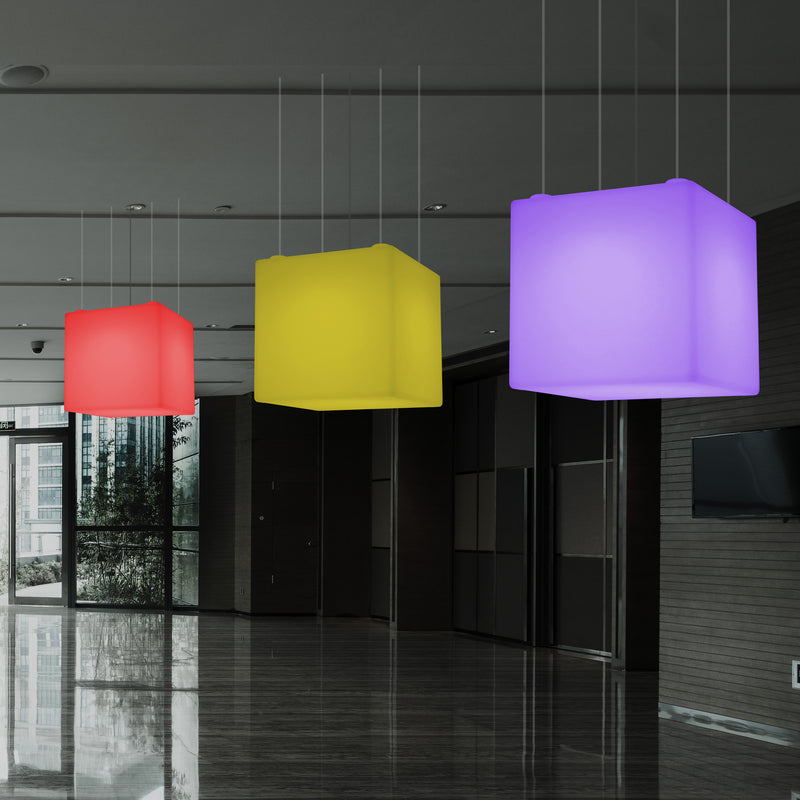 Kubus Hanglamp, Moderne RGB Plafondlamp, 600 mm, LED Sfeerlicht, Grote Lamp met Afstandsbediening