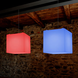 Moderne Hanglamp, Plafondlamp, Hangende LED Kubus, 300 mm, E27, RGB, Verlichting