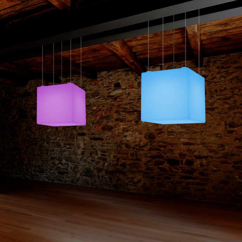 Kubus LED Plafondlamp, Decoratieve Hanglamp, 500 mm, E27, RGB Sfeerverlichting met Afstandsbediening