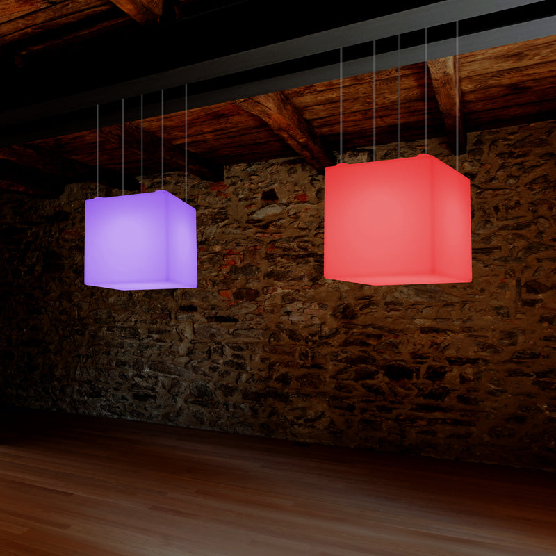 Kubus Hangend LED Licht, Moderne Hanglamp, 40cm, E27, Kleurveranderende Design Lamp