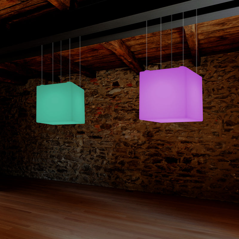 Kubus LED Plafondlamp, Decoratieve Hanglamp, 500 mm, E27, RGB Sfeerverlichting met Afstandsbediening