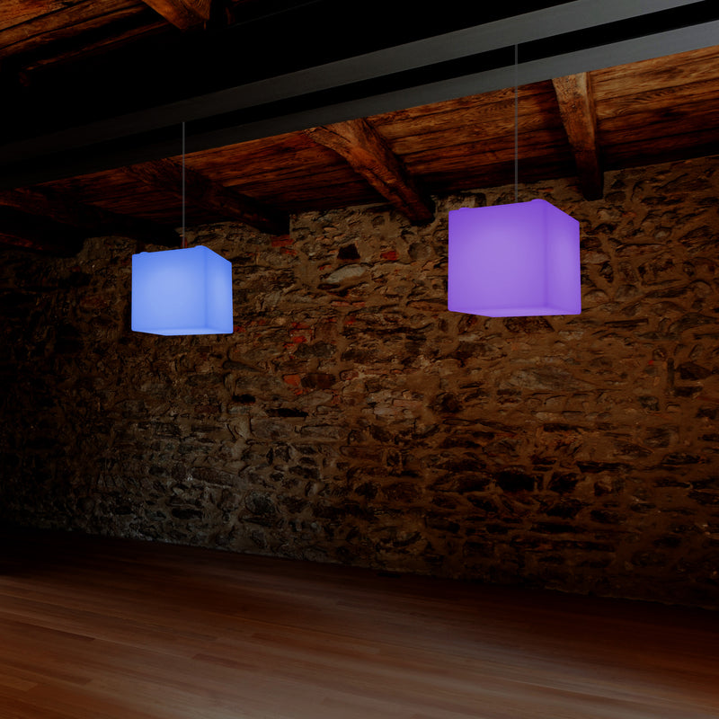 Kubus hanglamp, 15cm RGB Moderne Plafondlamp, Meerkleurige LED Verlichting met Afstandsbediening