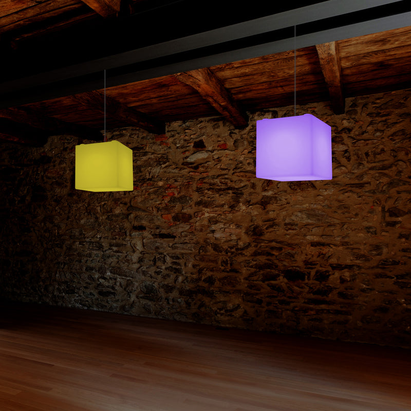 Kubus Hanglamp, Moderne Plafondlamp LED Licht, 20cm, E27, Meerkleurige Sfeerverlichting