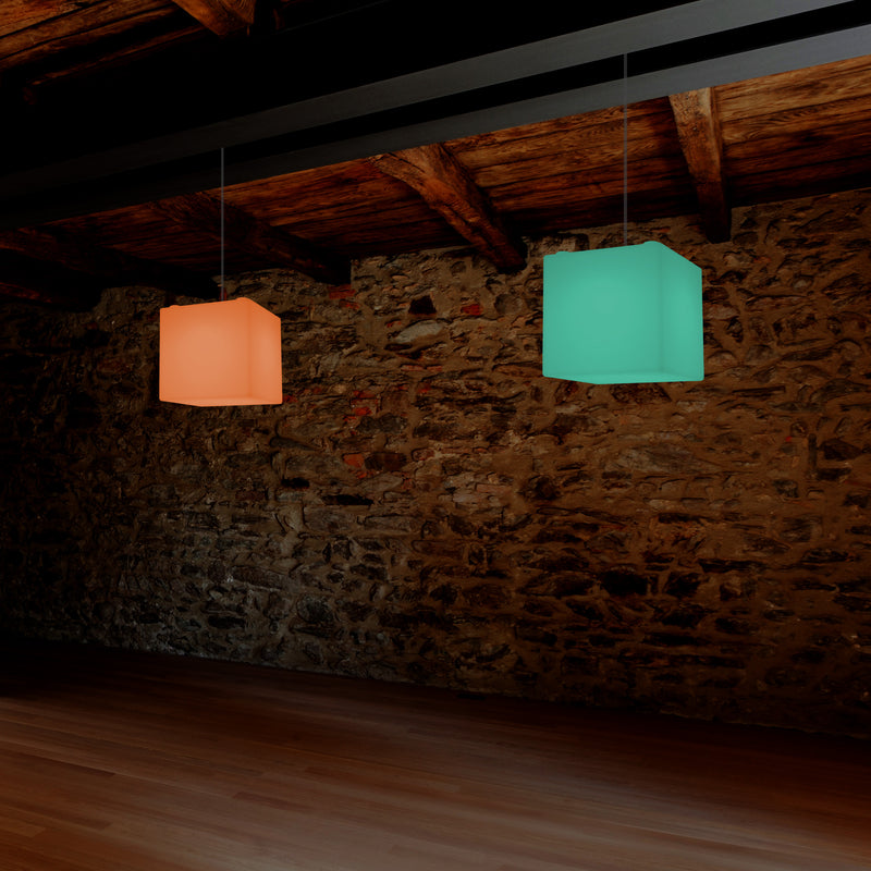 Kubus hanglamp, 15cm RGB Moderne Plafondlamp, Meerkleurige LED Verlichting met Afstandsbediening