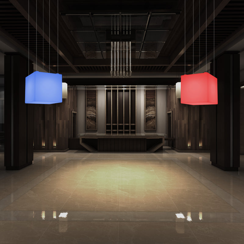 Kubus Hangend LED Licht, Moderne Hanglamp, 40cm, E27, Kleurveranderende Design Lamp