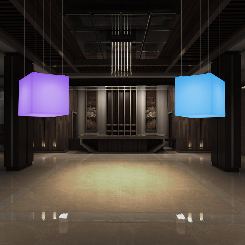 Kubus Hanglamp, Moderne RGB Plafondlamp, 600 mm, LED Sfeerlicht, Grote Lamp met Afstandsbediening