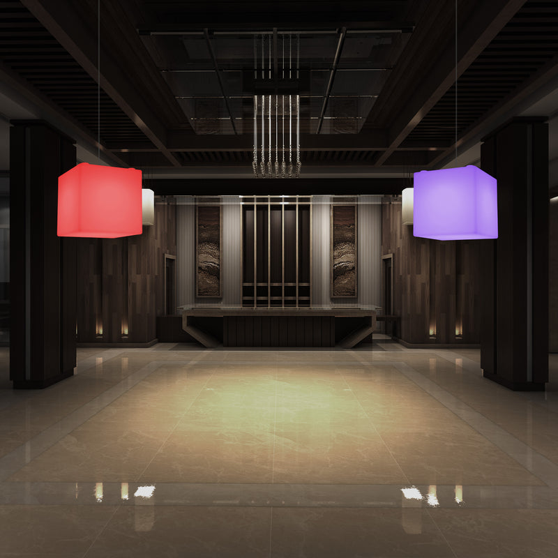 Moderne Hanglamp, Plafondlamp, Hangende LED Kubus, 300 mm, E27, RGB, Verlichting