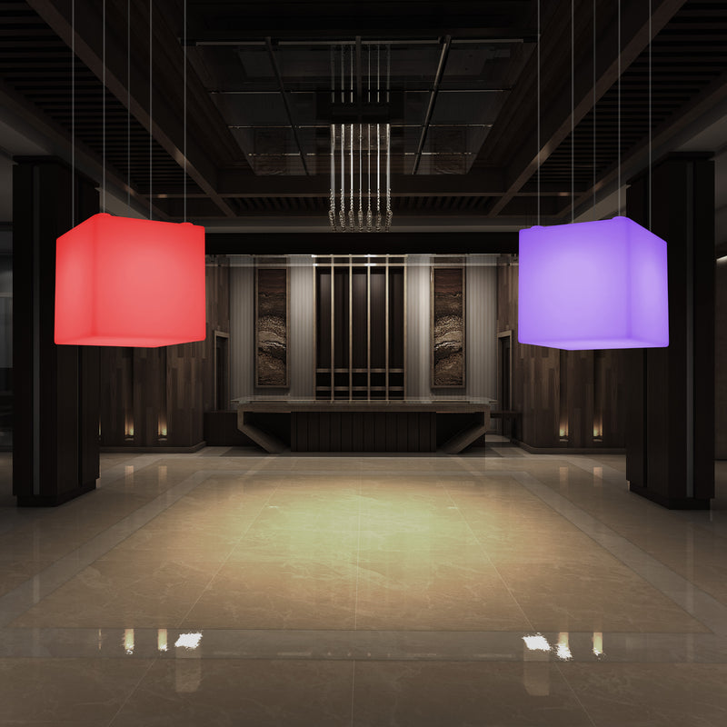 Kubus Hanglamp, Moderne RGB Plafondlamp, 600 mm, LED Sfeerlicht, Grote Lamp met Afstandsbediening