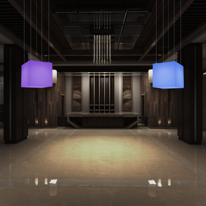 Kubus LED Plafondlamp, Decoratieve Hanglamp, 500 mm, E27, RGB Sfeerverlichting met Afstandsbediening