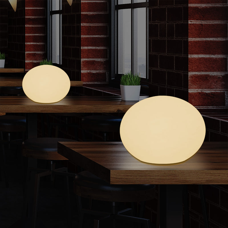 E27 LED Tafellamp, Designer 3D Ovaal Slaapkamerlamp, 27cm Vlakke Bol, Warm Wit