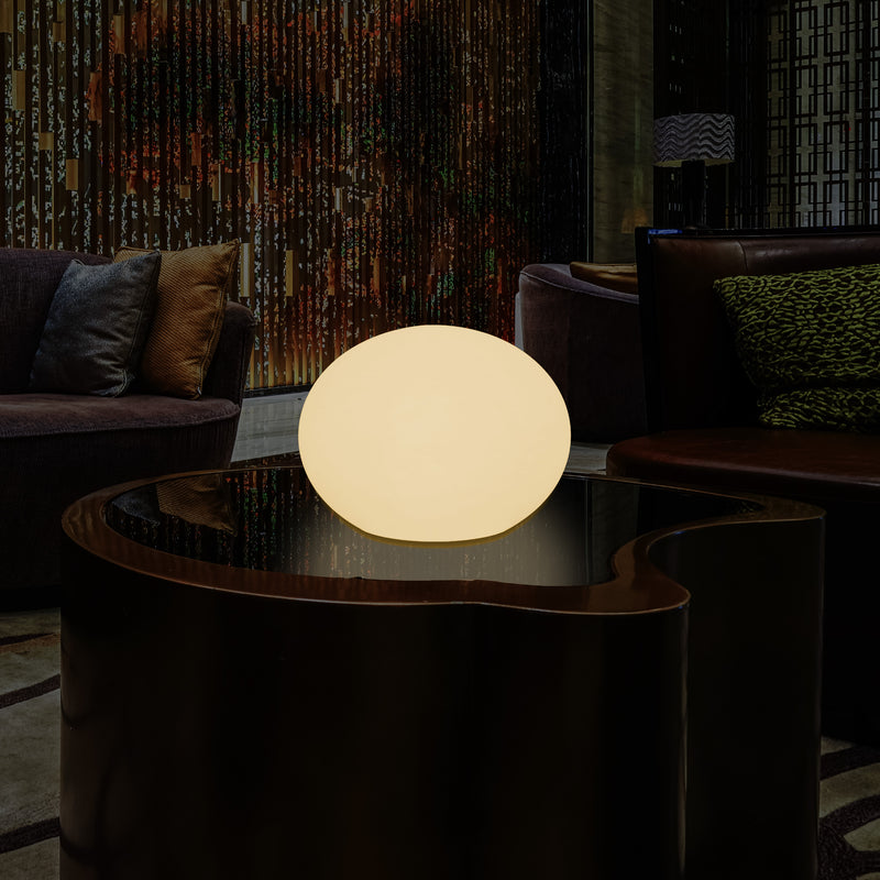 E27 LED Tafellamp, Designer 3D Ovaal Slaapkamerlamp, 27cm Vlakke Bol, Warm Wit