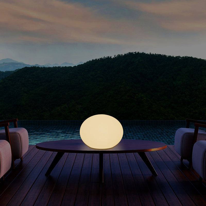 E27 LED Tafellamp, Designer 3D Ovaal Slaapkamerlamp, 27cm Vlakke Bol, Warm Wit