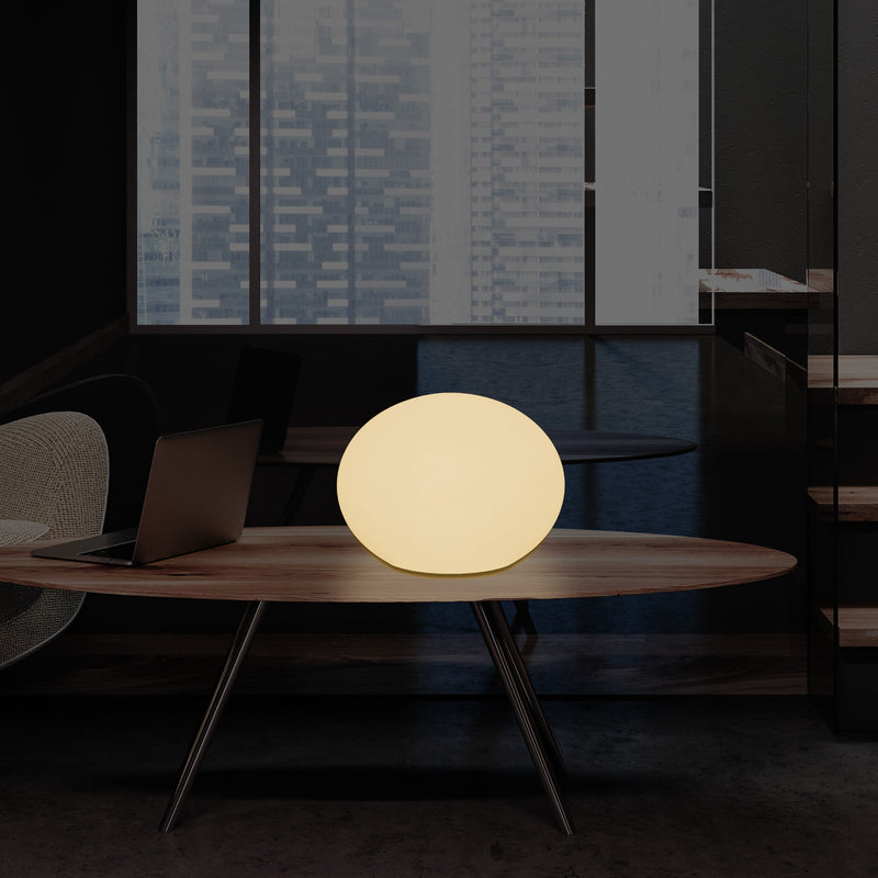 E27 LED Tafellamp, Designer 3D Ovaal Slaapkamerlamp, 27cm Vlakke Bol, Warm Wit