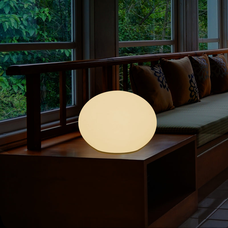 E27 LED Tafellamp, Designer 3D Ovaal Slaapkamerlamp, 27cm Vlakke Bol, Warm Wit