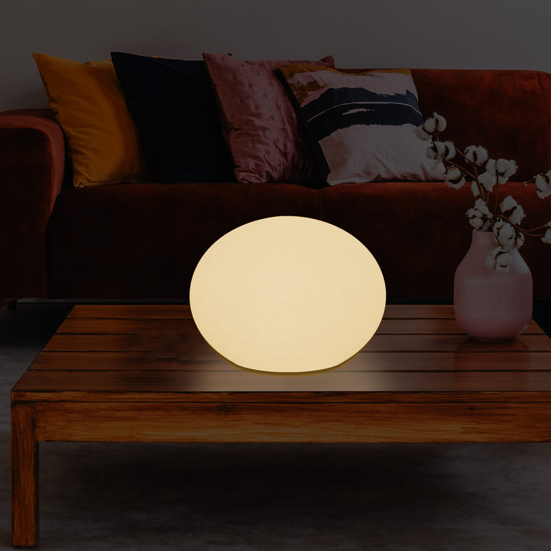 E27 LED Tafellamp, Designer 3D Ovaal Slaapkamerlamp, 27cm Vlakke Bol, Warm Wit