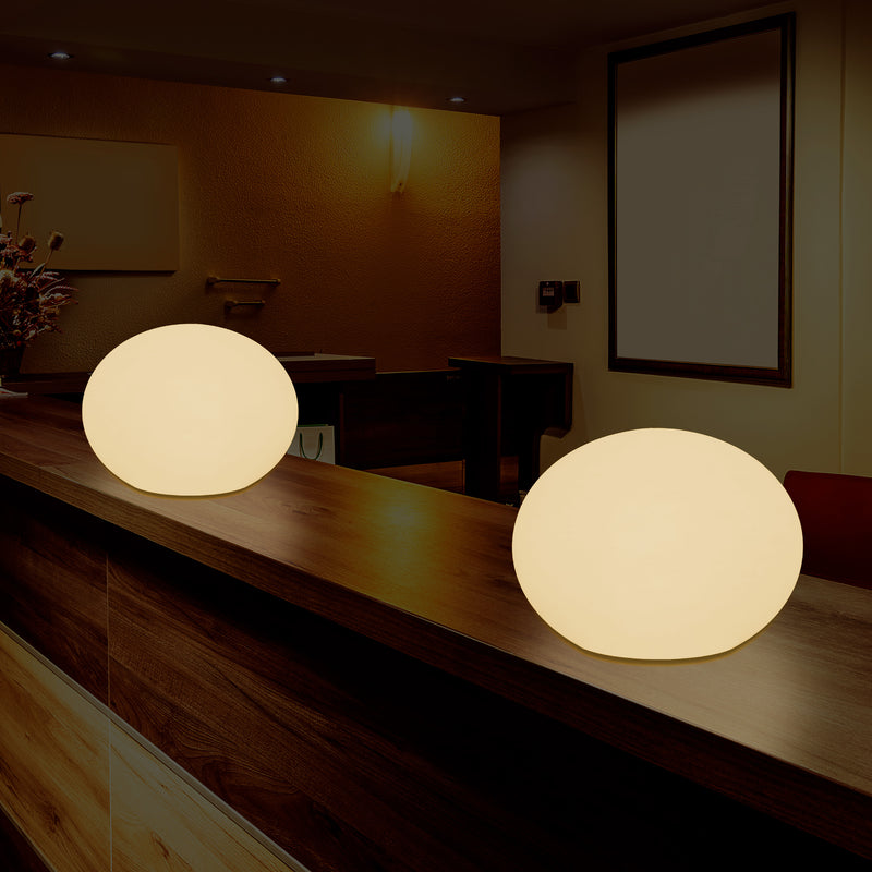 E27 LED Tafellamp, Designer 3D Ovaal Slaapkamerlamp, 27cm Vlakke Bol, Warm Wit