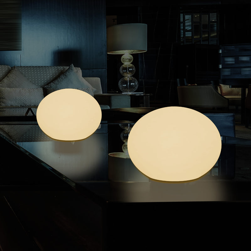 E27 LED Tafellamp, Designer 3D Ovaal Slaapkamerlamp, 27cm Vlakke Bol, Warm Wit