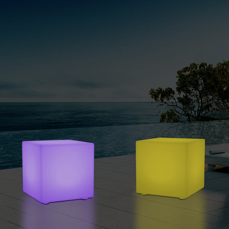 Tuinverlichting, 60cm Kubus, Lichtgevende Stoel, Kruk, RGB, Op Netspanning, LED lamp
