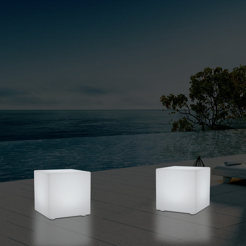 LED Kubus, Lichtgevende Kruk op Netspanning, Tuinlamp, Meerkleurig, 400 x 400 mm
