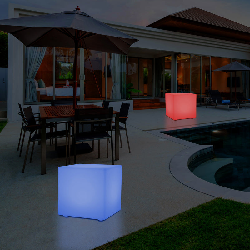 Buitenlicht, Op Netvoeding, 30cm Kleurveranderende LED Terraslamp, Kubus, Buitenlamp