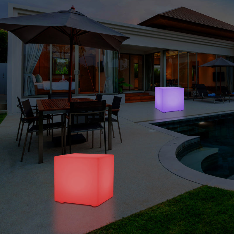 LED Kubus, Lichtgevende Kruk op Netspanning, Tuinlamp, Meerkleurig, 400 x 400 mm