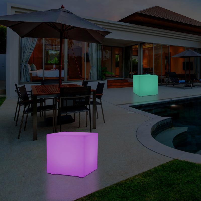 Buitenlicht, Op Netvoeding, 30cm Kleurveranderende LED Terraslamp, Kubus, Buitenlamp