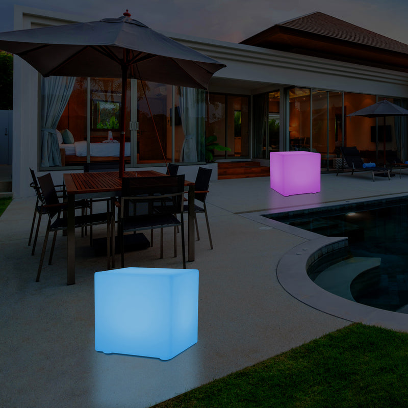 LED Kubus, Lichtgevende Kruk op Netspanning, Tuinlamp, Meerkleurig, 400 x 400 mm