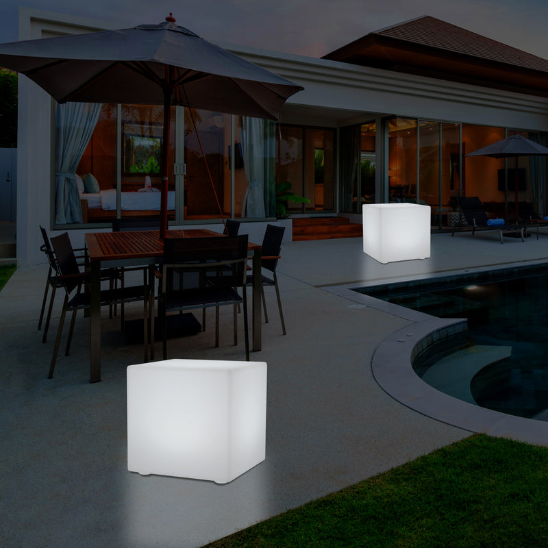 LED Kubus, Lichtgevende Kruk op Netspanning, Tuinlamp, Meerkleurig, 400 x 400 mm