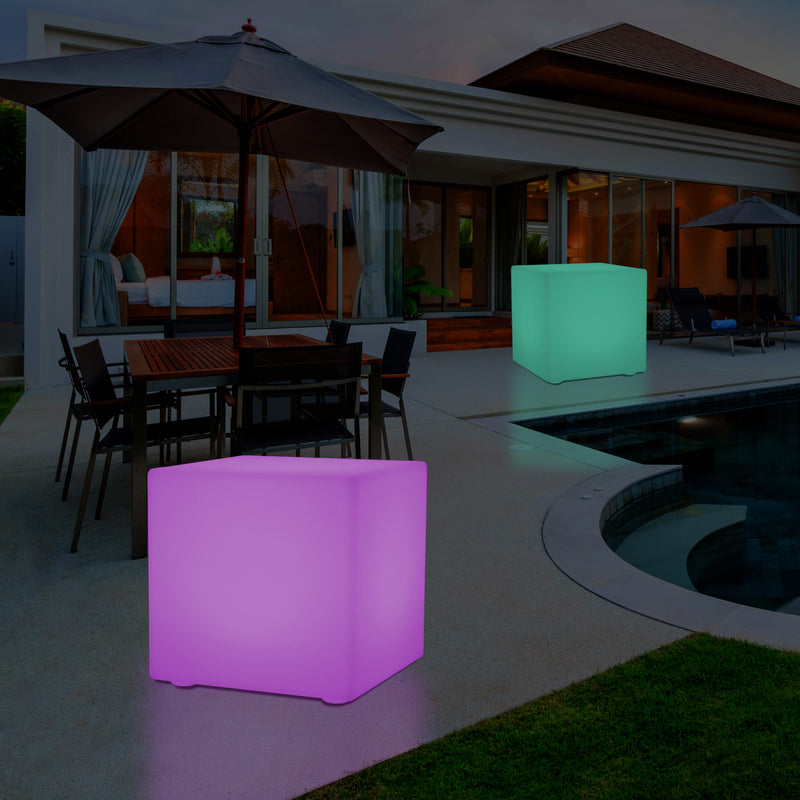 Tuinverlichting, 60cm Kubus, Lichtgevende Stoel, Kruk, RGB, Op Netspanning, LED lamp