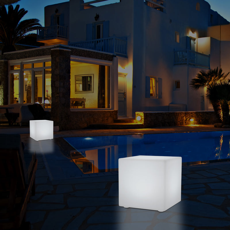 LED Kubus, Lichtgevende Kruk op Netspanning, Tuinlamp, Meerkleurig, 400 x 400 mm