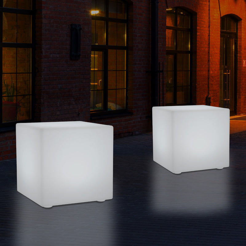 LED Kubus, Lichtgevende Kruk op Netspanning, Tuinlamp, Meerkleurig, 400 x 400 mm