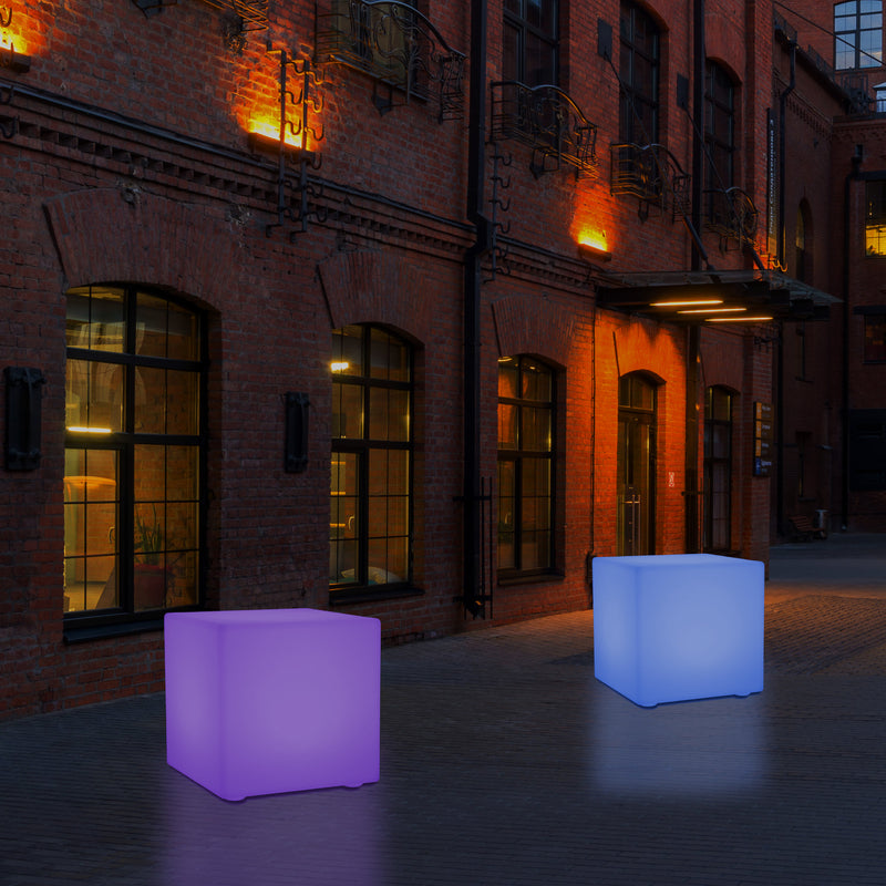 Buitenlicht, Op Netvoeding, 30cm Kleurveranderende LED Terraslamp, Kubus, Buitenlamp