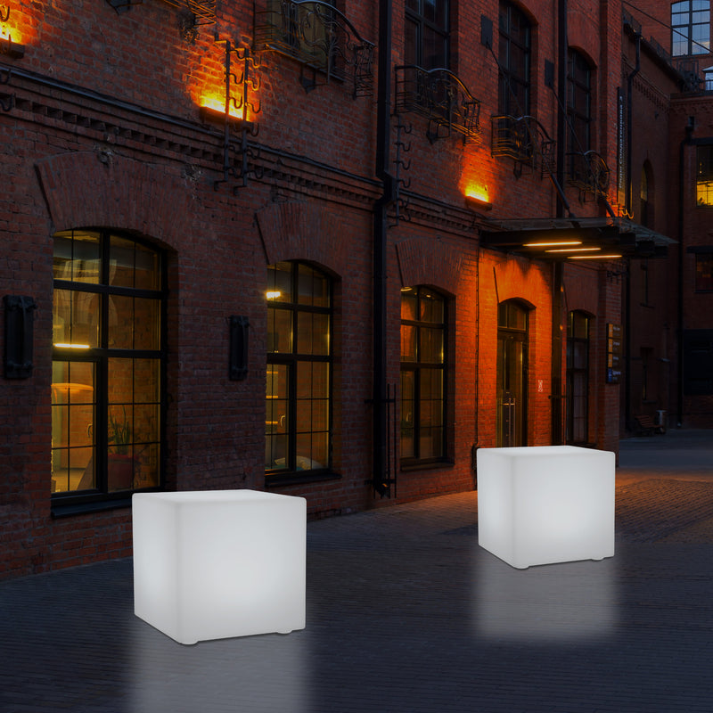 LED Kubus, Lichtgevende Kruk op Netspanning, Tuinlamp, Meerkleurig, 400 x 400 mm