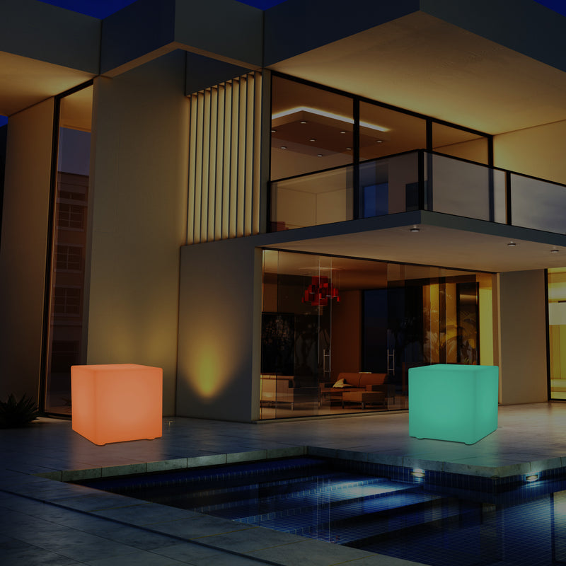 Buitenlicht, Op Netvoeding, 30cm Kleurveranderende LED Terraslamp, Kubus, Buitenlamp