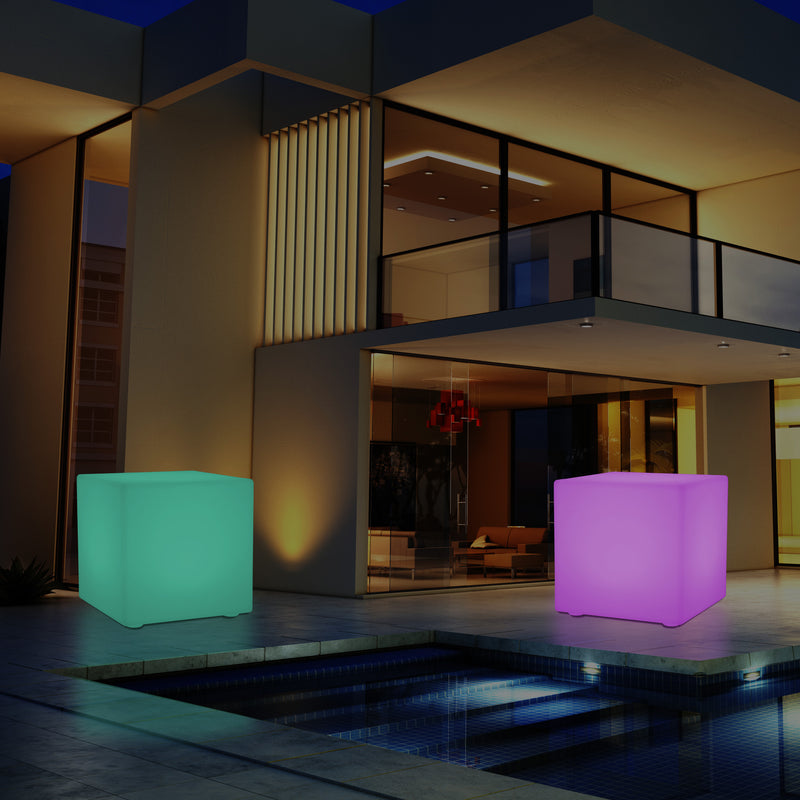 Tuinverlichting, 60cm Kubus, Lichtgevende Stoel, Kruk, RGB, Op Netspanning, LED lamp